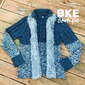 BKE Boutique Cozy Open Cardigan w/ Faux Fur Trim